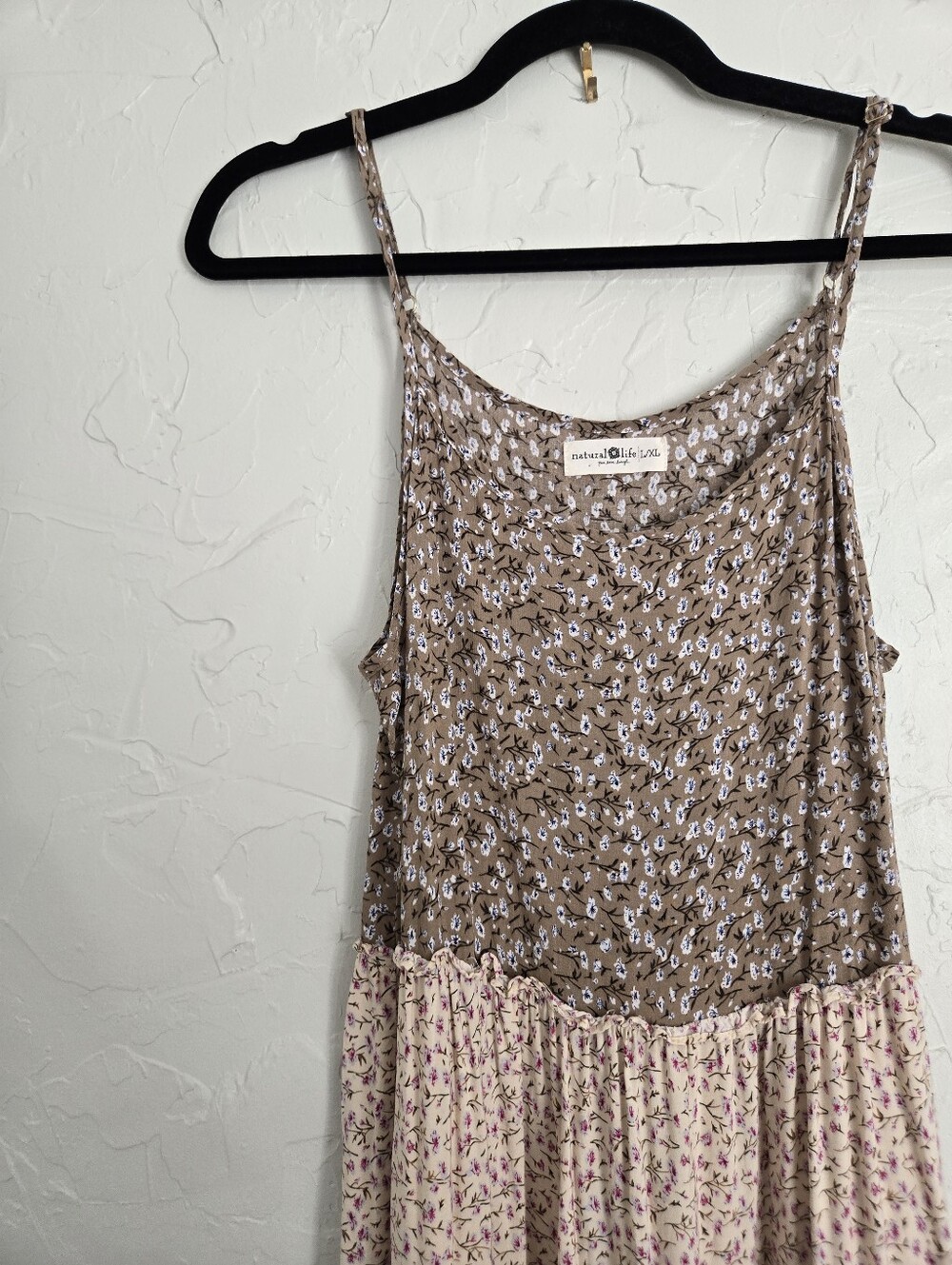 Natural Life Boho Floral Tiered Cream Green Kaia Dress L/XL - Picture 2 of 10